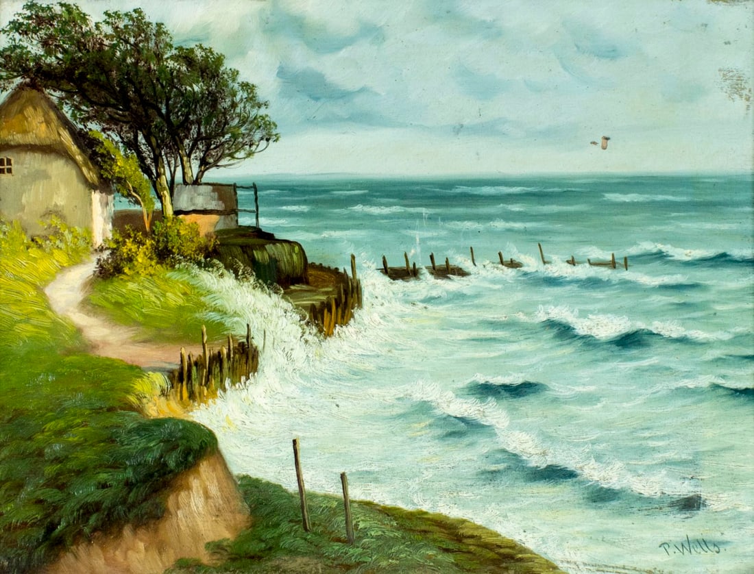 P Wells (US,early 20C) oil painting antique (1 of 12)