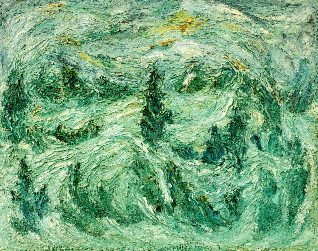 Antique early 20C American oil painting: ARTIST: - (American, early 20 century) TITLE: Winter Landscape MEDIUM: oil on canvas board CONDITION: Some surface cracks. Few small paint losses. No visible inpaint unde