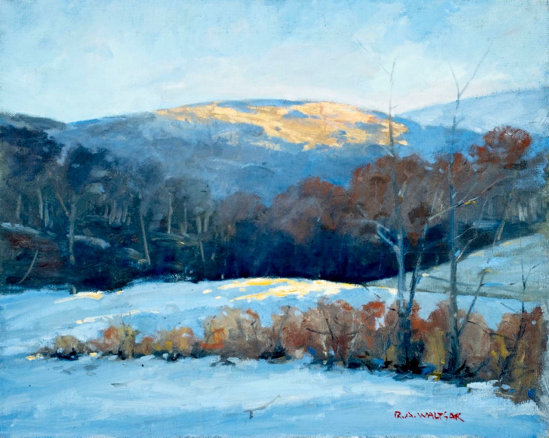 Robert Waltsak (NJ,b 1944) oil painting: ARTIST: Robert Alan Waltsak (New Jersey, born 1944) TITLE: Winter Hilly Landscape MEDIUM: oil on canvas CONDITION: Overall good. No visible inpaint under UV light. Normal we