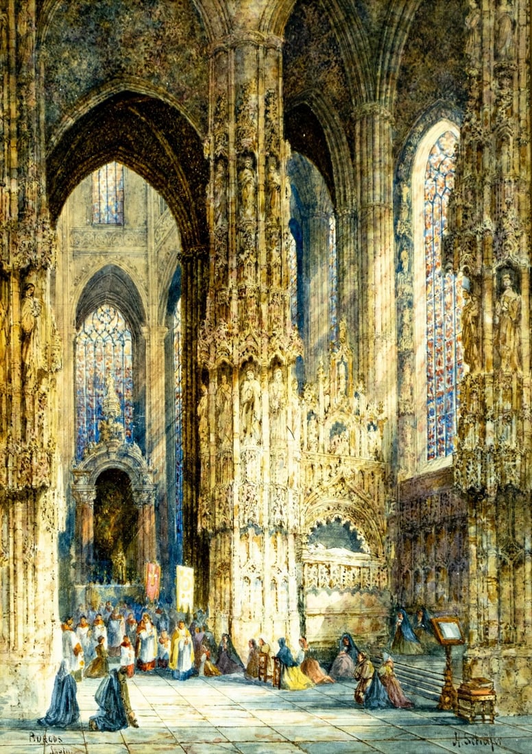 Henry Thomas Schafer (UK,1854-1915) watercolor painting antique (1 of 11)