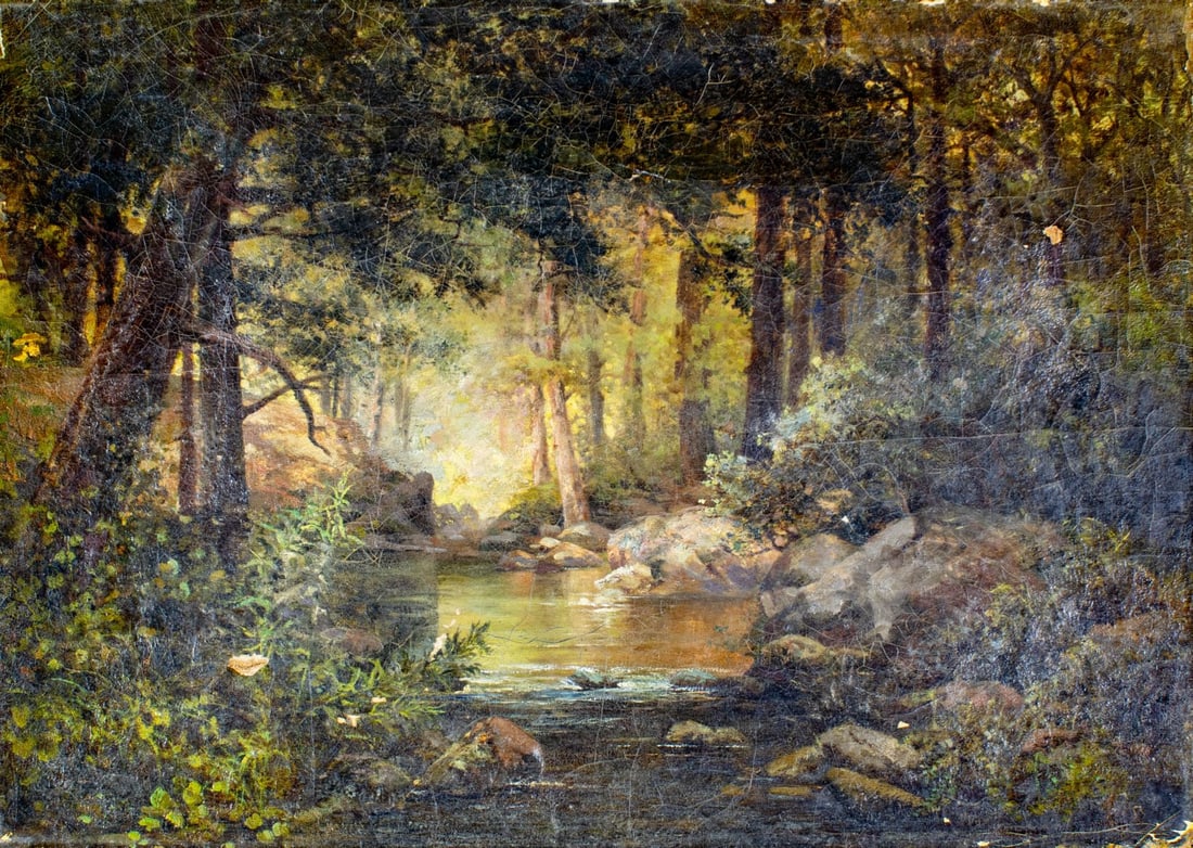 Antique 19C American oil painting signed (1 of 13)