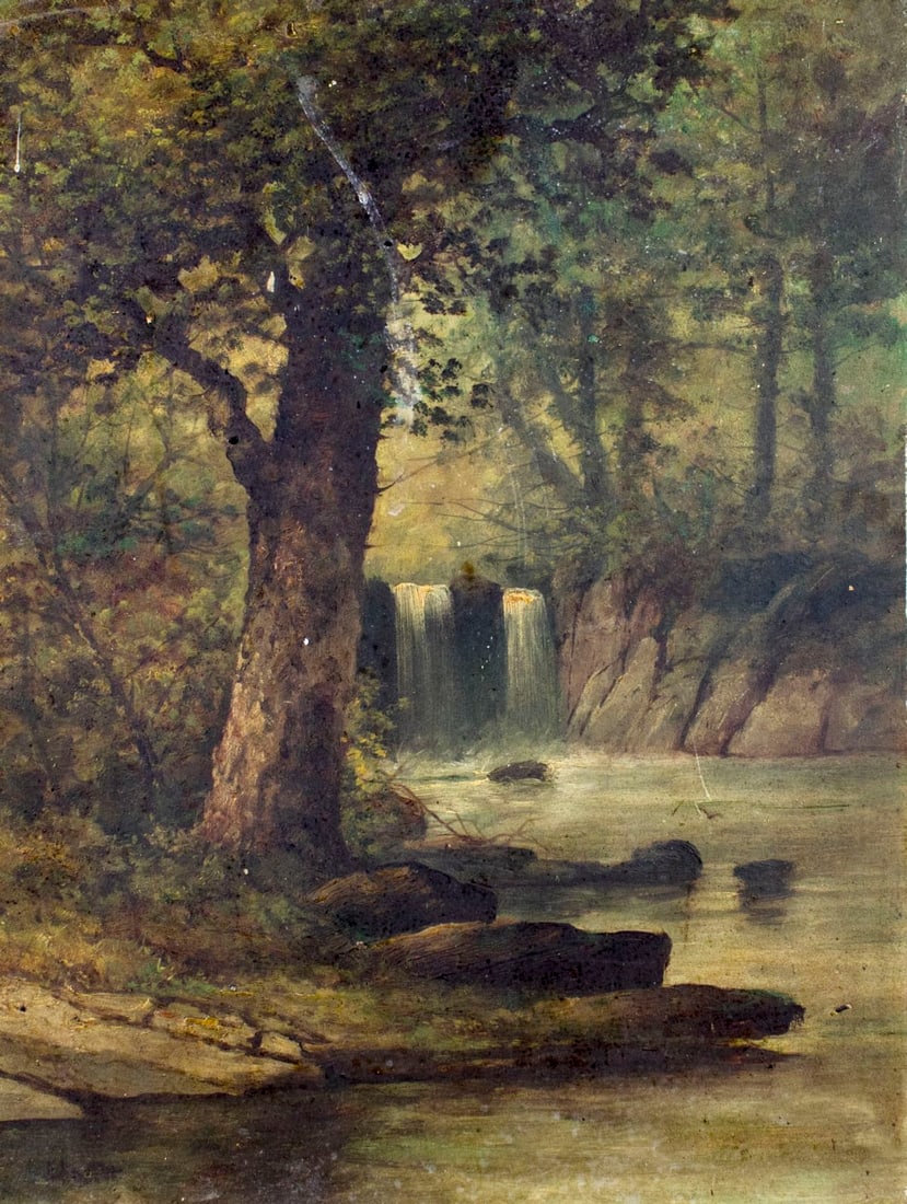 Antique 19C American oil painting signed (1 of 12)