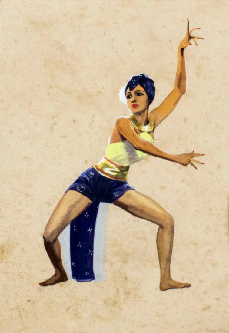 Antique early 20C Asian watercolor painting (1 of 11)