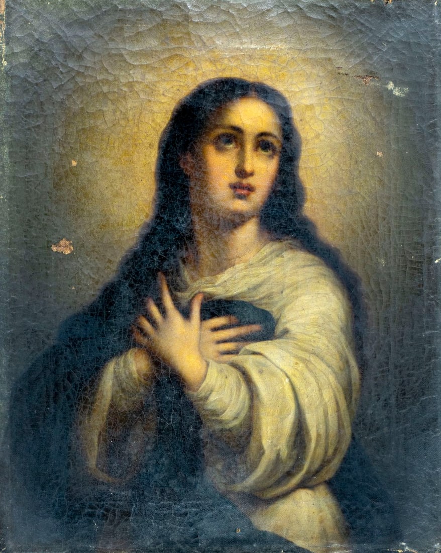 Antique 19C European oil painting AFTER Bartolome Murillo (1 of 11)