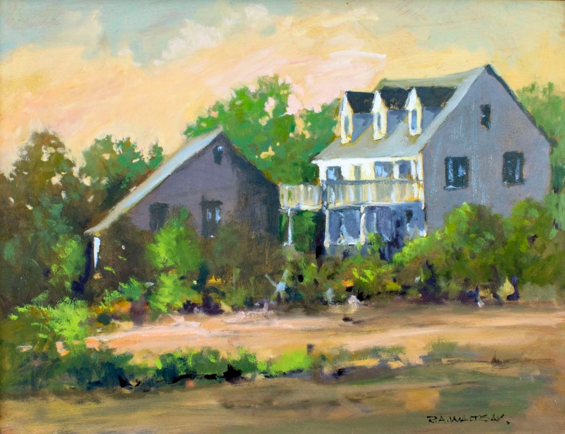 Robert Waltsak (NJ,b 1944) oil painting: ARTIST: Robert Alan Waltsak (New Jersey, born 1944) TITLE: The Old Farm (titled on verso) MEDIUM: oil on board CONDITION: Very good. No visible inpaint under UV light.