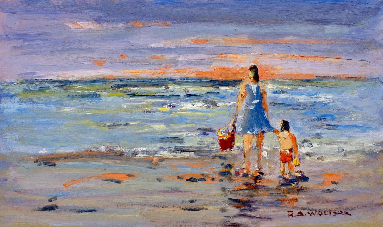 Robert Waltsak (NJ,b 1944) oil painting: ARTIST: Robert Alan Waltsak (New Jersey, born 1944) TITLE: Jersey Shore, NJ (titled on verso) YEAR: 1996 MEDIUM: oil on board CONDITION: Very good. No vi