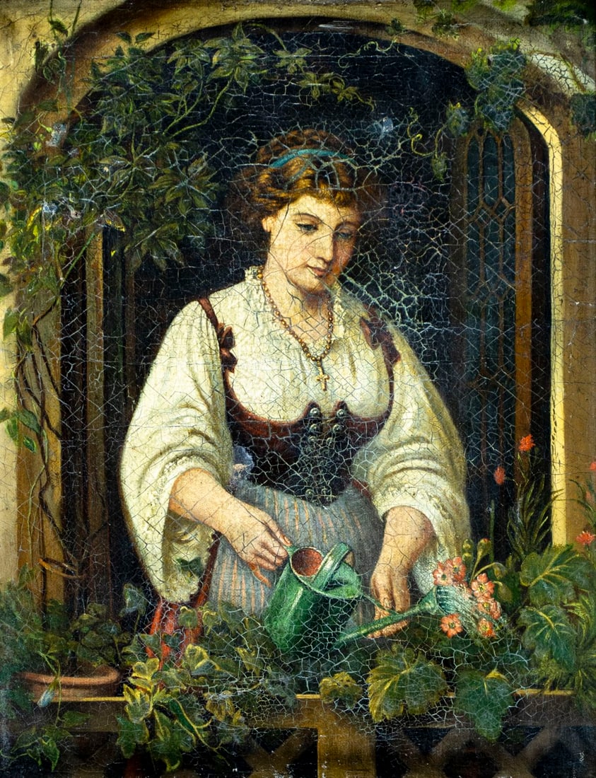 Antique 19C French oil painting signed (1 of 12)