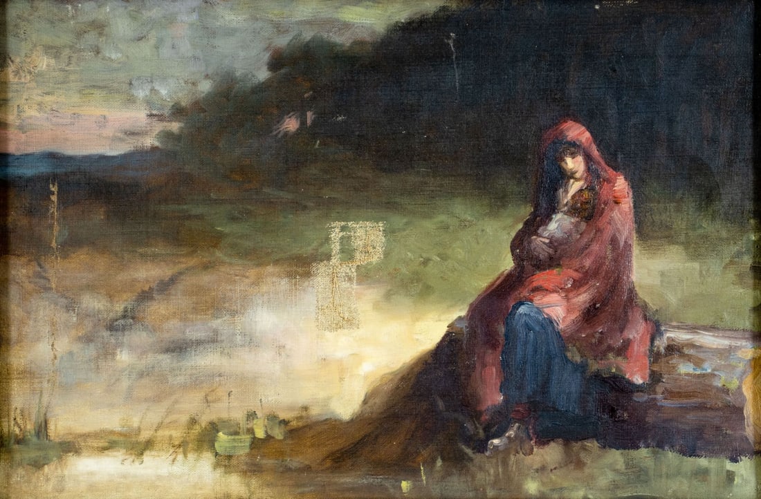 Antique 19C British oil painting: ARTIST: - (United Kingdom, 19 century) TITLE: Stopover MEDIUM: oil on canvas CONDITION: One patch. Some scratches/paint losses. No visible inpaint under UV light.