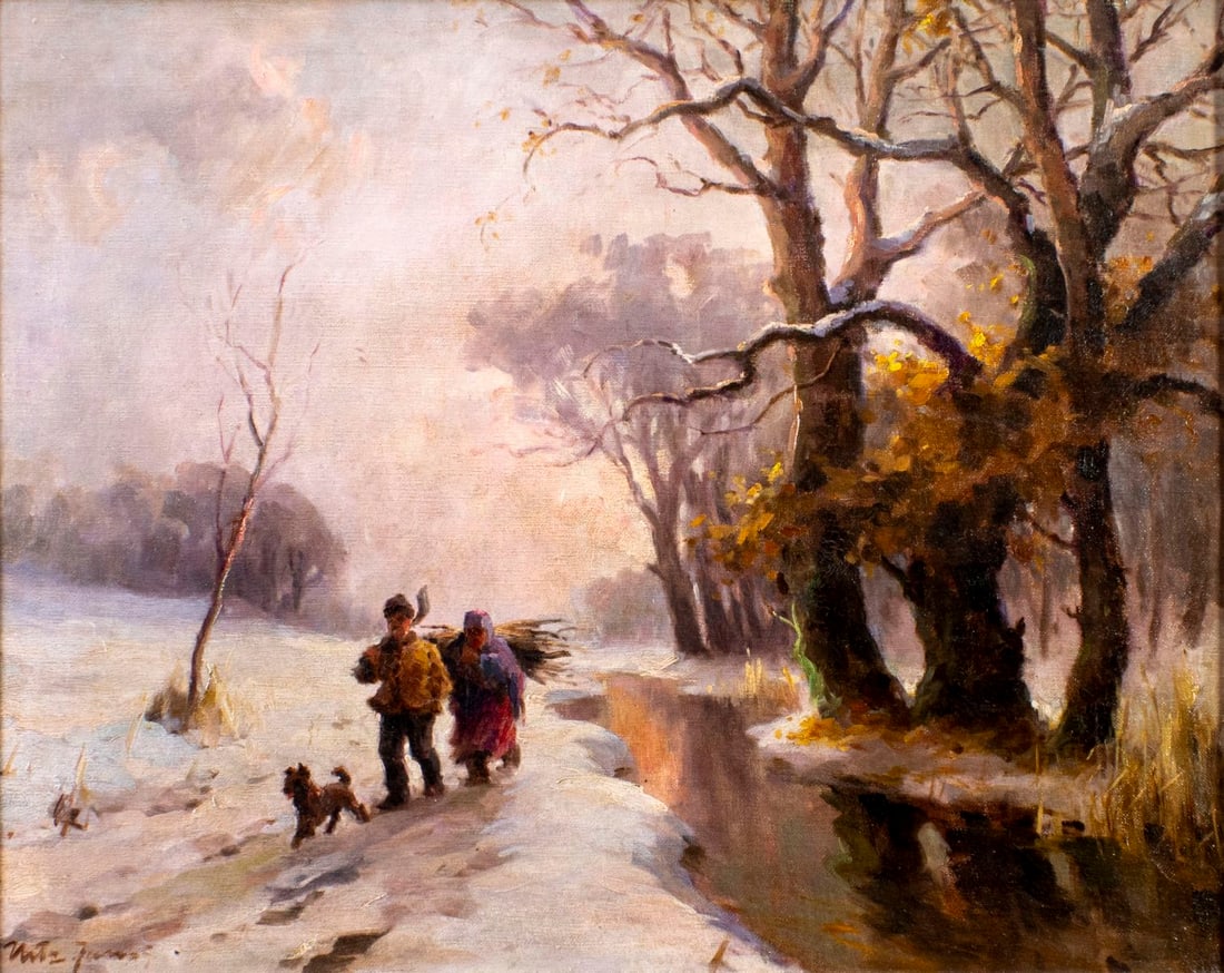 Antique early 20C European oil painting signed (1 of 13)