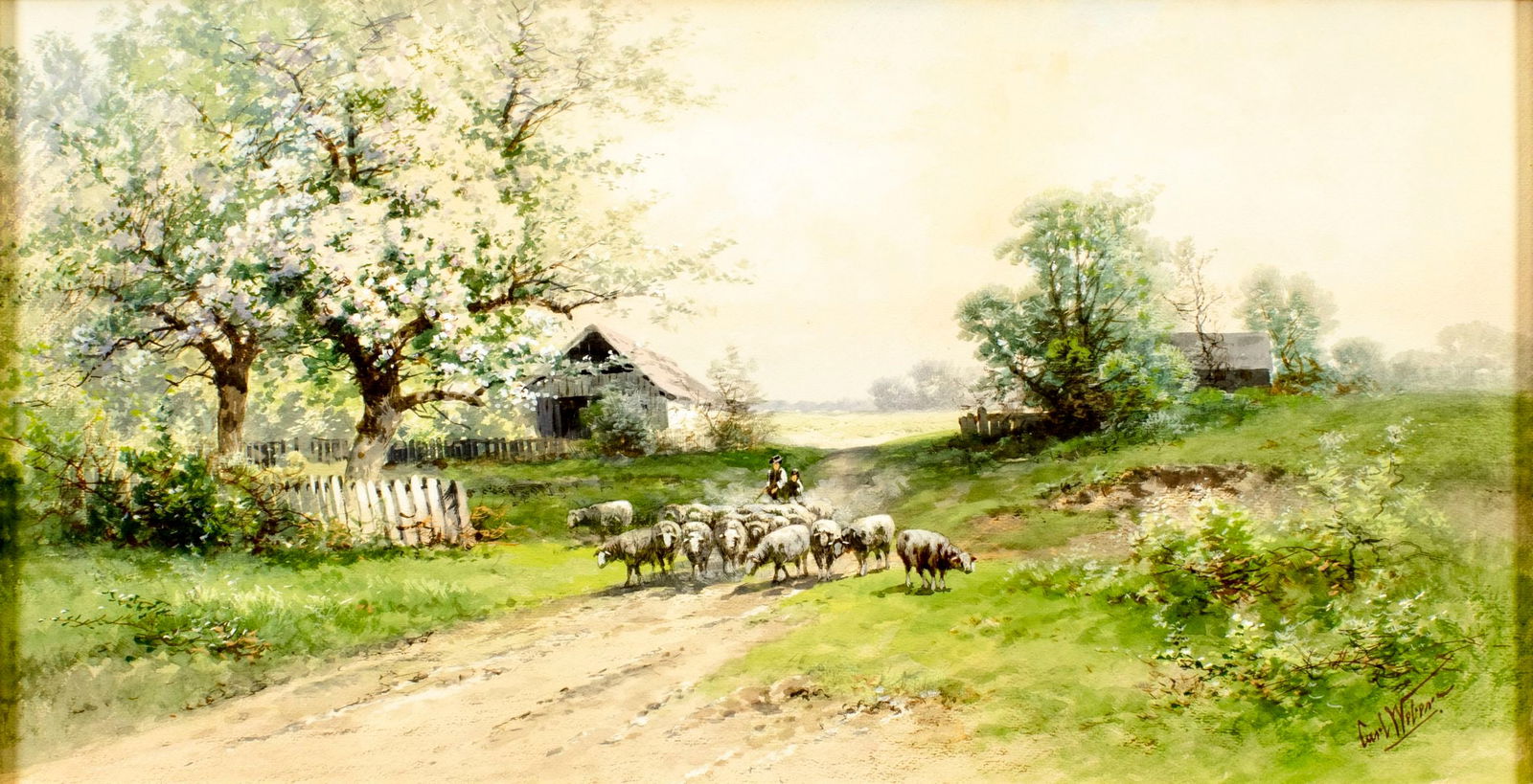 Carl Weber (PA,German,1850-1921) watercolor painting antique (1 of 13)