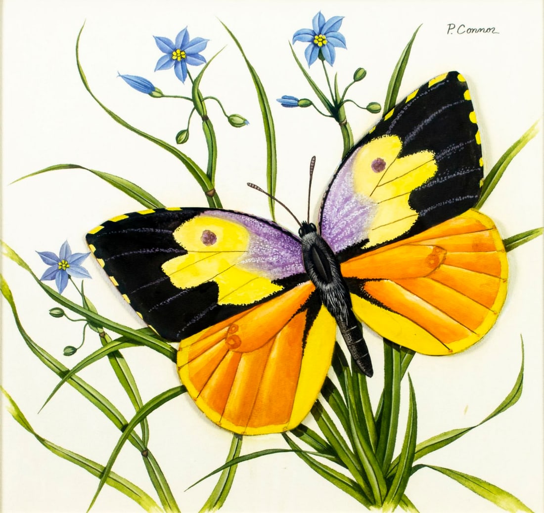 Paul Connor (RI,20C) watercolor painting: ARTIST: Paul Connor (Rhode Island, 20 century) TITLE: Dogface - Butterflies YEAR: 1990 MEDIUM: watercolor on heavy paper CONDITION: Very good. Framed und