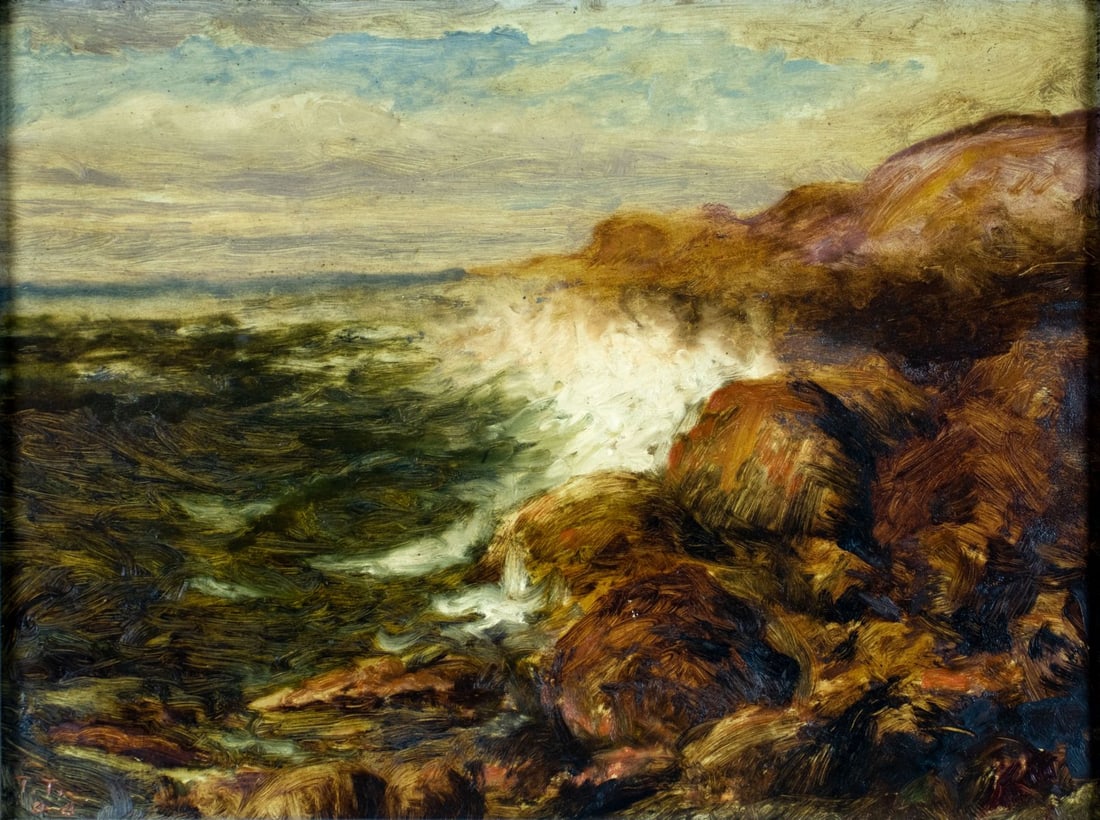 Antique early 20C American oil painting signed (1 of 13)