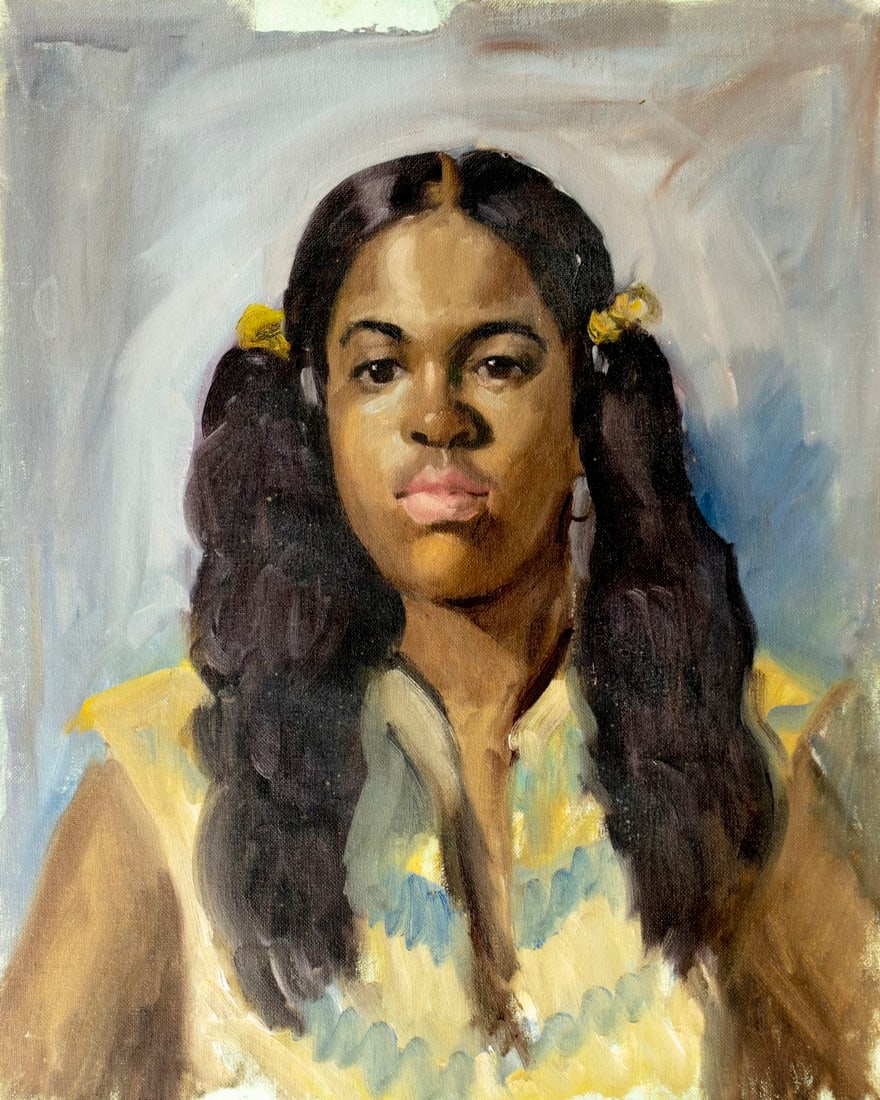 George Holloway (NJ,20C) oil painting: ARTIST: George R Holloway (New Jersey, 20 century) TITLE: Portrait of Girl MEDIUM: oil on canvas board CONDITION: Minor paint losses. No visible inpaint under UV light. <