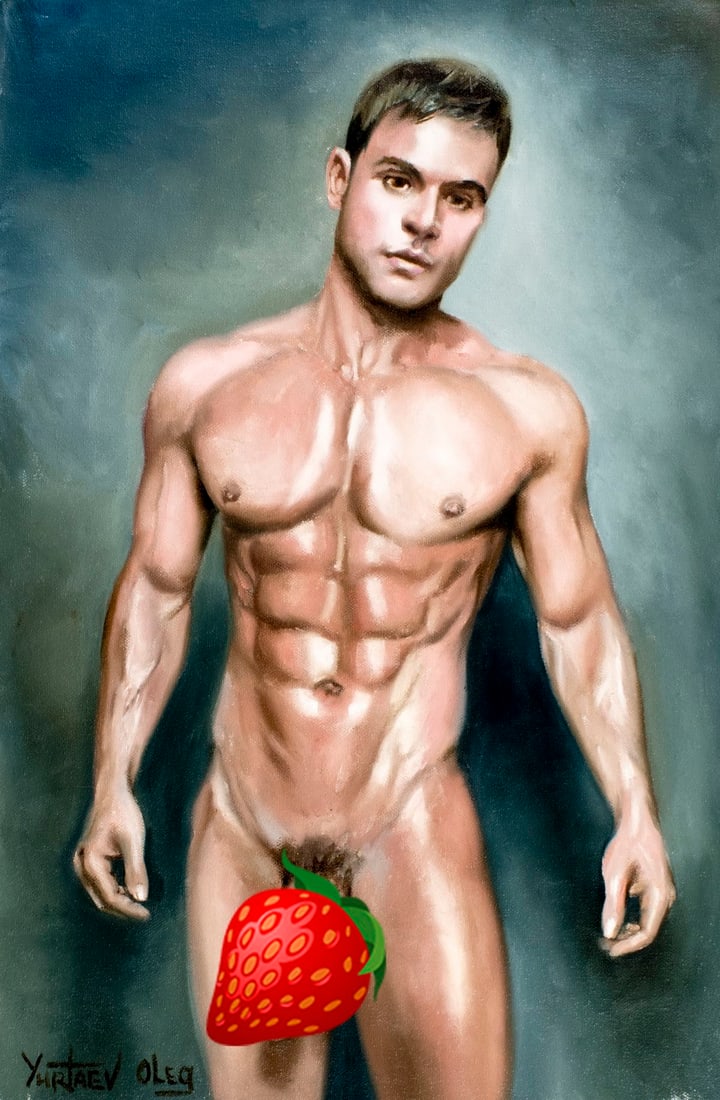 Oleg Yurtaev (Russia,b 1981) oil painting: ARTIST: Oleg Yurtaev (Russian, born 1981) TITLE: Male Nude - Expectation (titled on verso) MEDIUM: oil on canvas CONDITION: Unstretched (In-House stretching available). Very