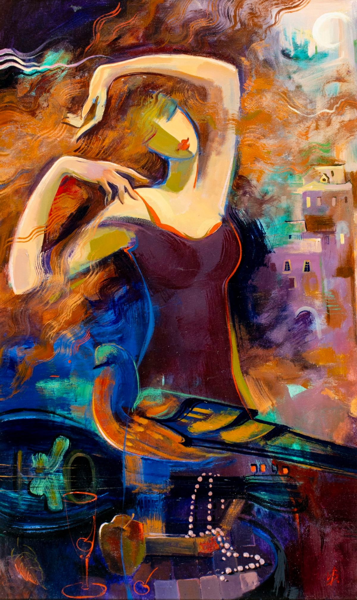 Irena Velcova (Russia,b 1968) oil painting: ARTIST: Irena Velcova (Russian, born 1968) TITLE: The Dream (titled on verso) MEDIUM: oil on canvas CONDITION: Overall good. No visible inpaint under UV light. Wear to frame