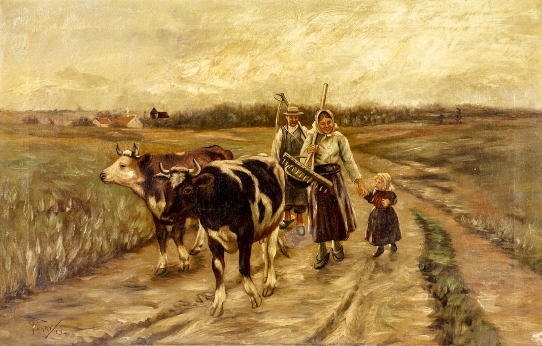 C Perry (US,early 20C) oil painting antique (1 of 12)