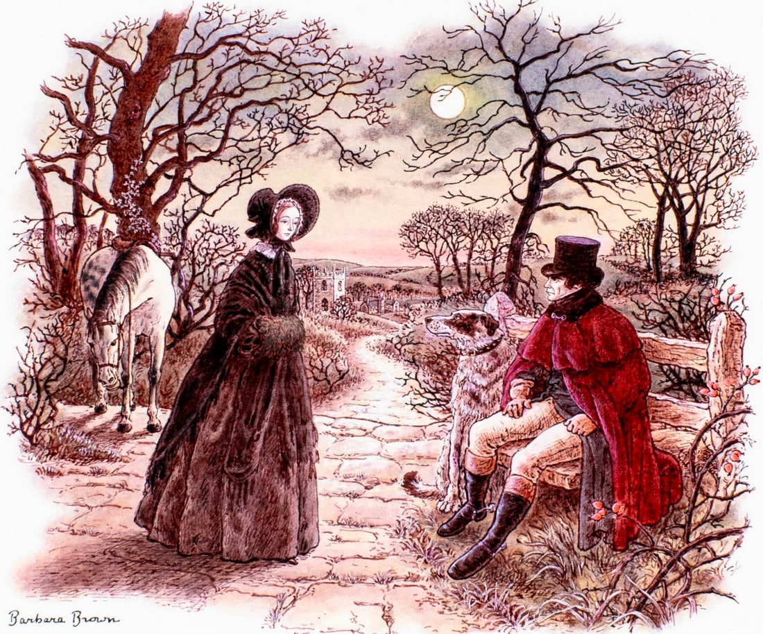 Barbara Brown (UK,1942-2005) oil painting: ARTIST: Barbara Brown (United Kingdom, 1942 - 2005) TITLE: Famous Women - Jane Eyre (titled on verso) YEAR: 1980 MEDIUM: oil on paper. Paper applied to board. C
