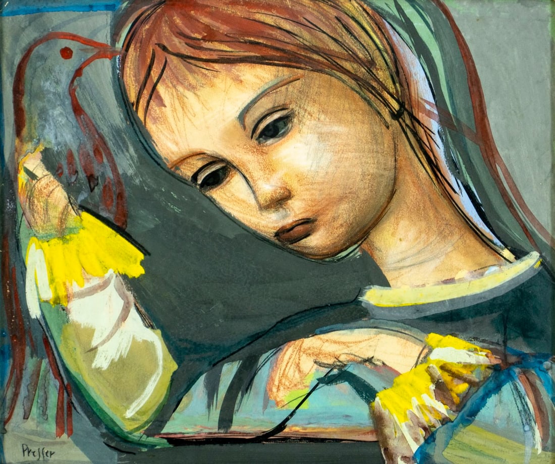 Josef Presser (MA,NY,1907-1967) mixed media painting (1 of 13)