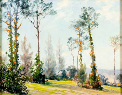 Nunzio Vayana (FL,ME,Italy,1878-1960) oil painting: ARTIST: Nunzio Vayana (Florida, Maine, Italian, 1878 - 1960) TITLE: Landscape MEDIUM: oil on canvas CONDITION: Very good. No visible inpaint under UV light. Wear to frame.