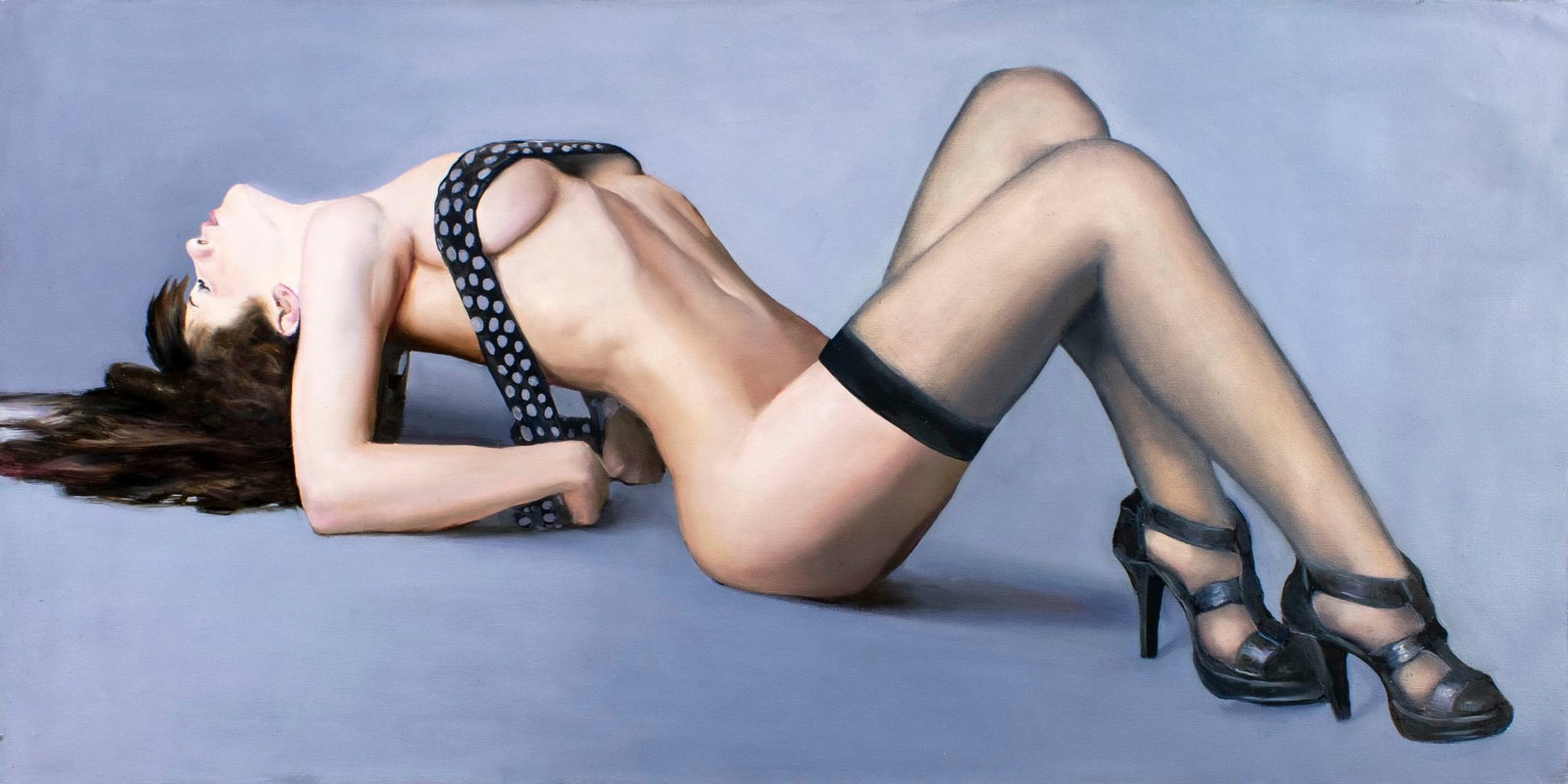 Igor Grey (Ukraine,b 1975) oil painting: ARTIST: Igor Grey (Ukrainian, born 1975) TITLE: Nude - Sensual Movement (titled on verso) MEDIUM: oil on canvas CONDITION: Unstretched (In-House stretching available). Very