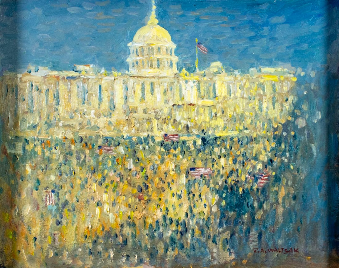 Robert Waltsak (NJ,b 1944) oil painting: ARTIST: Robert Alan Waltsak (New Jersey, born 1944) TITLE: Untitled MEDIUM: oil on board CONDITION: Very good. Minor craquelure. No visible inpaint under UV light. Wear to f