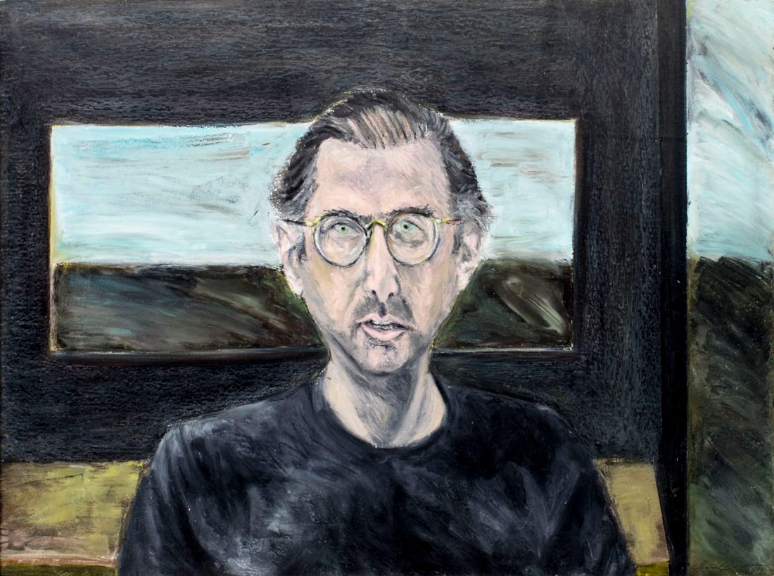 Stanley Lindwasser (NY,NJ,1947-2020) acrylic painting: ARTIST: Stanley Lindwasser (New York, New Jersey, 1947 - 2020) TITLE: Self Portrait YEAR: 1990 MEDIUM: acrylic on heavy paper CONDITION: Very good. Frame
