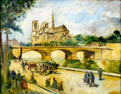 Ludvig Jacobsen (Denmark,1890-1957) oil painting: ARTIST: Carl Gustav Ludvig Jacobsen (Danish, 1890 - 1957) TITLE: L'abside de Notre Dame, Paris (titled on stretcher) MEDIUM: oil on canvas CONDITION: Two patches. Few smal