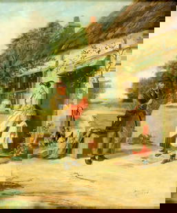 John Locker (UK,fl.1862-1872) oil painting antique: ARTIST: John Locker (United Kingdom, fl. 1862 - 1872) TITLE: Outdoor Scene MEDIUM: oil on canvas CONDITION: Relined. Minor paint losses. Some craquelure. Some scattered in