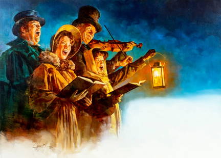 Dennis Lyall (TX,CT,b 1946) oil painting: ARTIST: Dennis Lyall (Texas, Connecticut, born 1946) TITLE: Christmas (titled on verso) YEAR: 1987 MEDIUM: oil on canvas. Canvas applied to board. CONDITION: