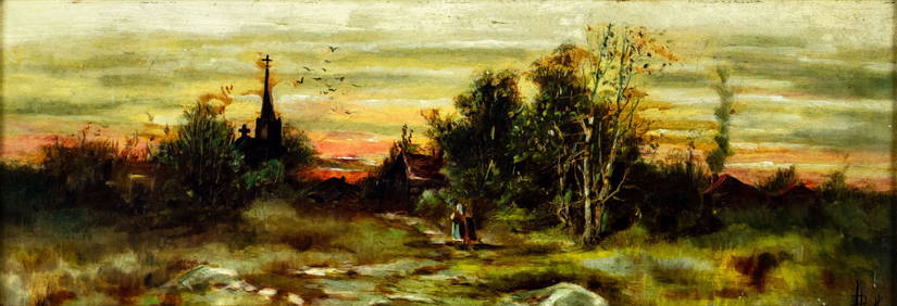 J Poultney (US,early 20C) oil painting antique (1 of 14)