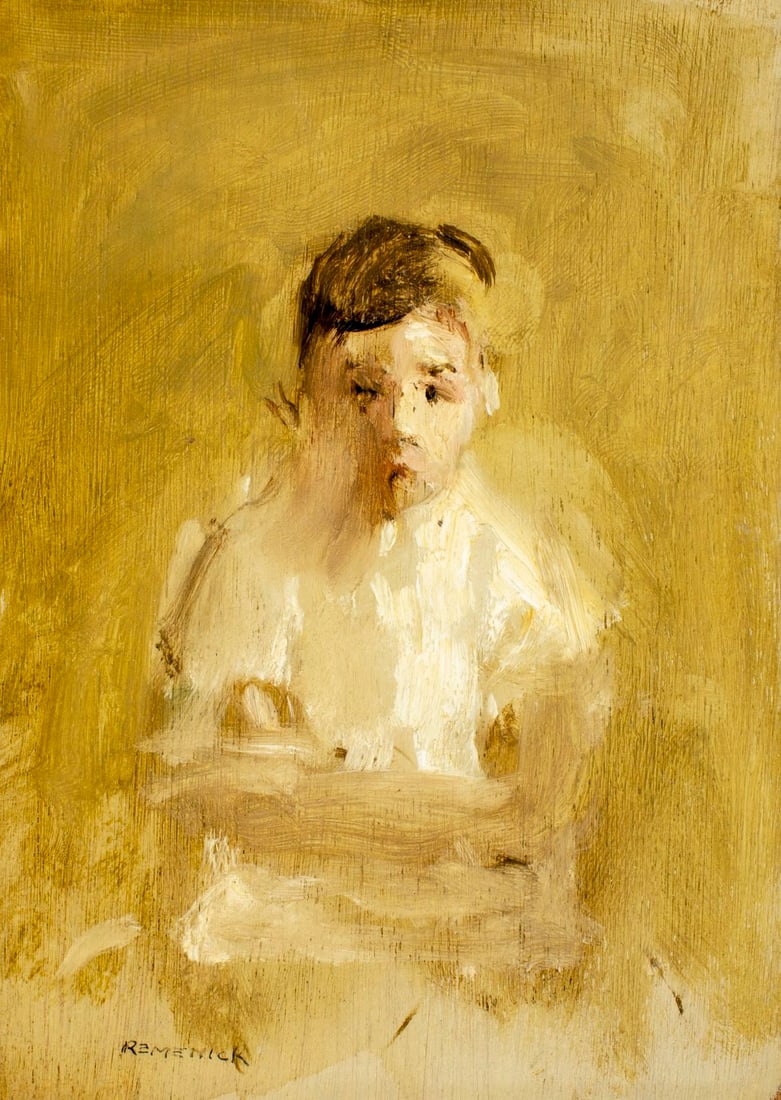 Seymour Remenick (PA,MI,1923-1999) oil painting: ARTIST: Seymour Remenick (Pennsylvania, Michigan, 1923 - 1999) TITLE: Study - Richard (titled on label) MEDIUM: oil on board CONDITION: Overall good. No visible inpaint u