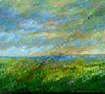 Robert Waltsak (NJ,b 1944) oil painting: ARTIST: Robert Alan Waltsak (New Jersey, born 1944) TITLE: Sunset Coastal Landscape MEDIUM: oil on canvas CONDITION: Very good. No visible inpaint under UV light. Normal wear along edges. ART SIZE: