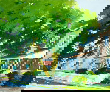 Robert Waltsak (NJ,b 1944) oil painting: ARTIST: Robert Alan Waltsak (New Jersey, born 1944) TITLE: Town Scene MEDIUM: oil on canvas CONDITION: Overall good. No visible inpaint under UV light. Normal wear along edges. ART SIZE: 20 x 24