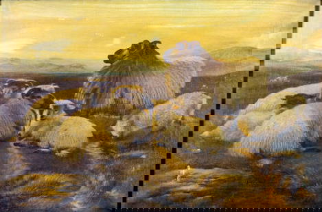 Antique early 20C British oil painting: ARTIST: - (United Kingdom, early 20 century) TITLE: Flock of Sheep MEDIUM: oil on canvas CONDITION: Few patches. Some scratches/paint losses (see pictures carefully). Very