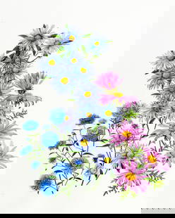 Kristen Rosenberg (UK,1933-?) watercolor painting: ARTIST: Kristen Rosenberg (United Kingdom, 1933 - ???) TITLE: Fall Garden Flowers - Aster (titled on verso) YEAR: 1995 MEDIUM: watercolor on heavy paper CONDITI
