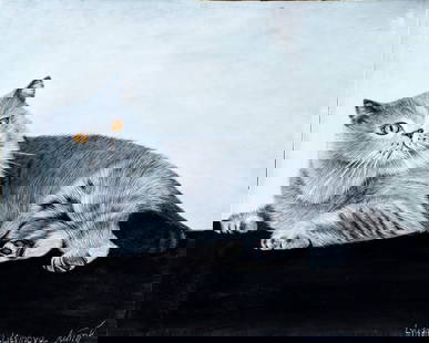 Lyudmila Litvinova (Russia,b 1991) acrylic painting: ARTIST: Lyudmila Litvinova (Russian, born 1991) TITLE: Scottish Fold Cat (titled on verso) MEDIUM: acrylic on canvas CONDITION: Unstretched (In-House stretching available).