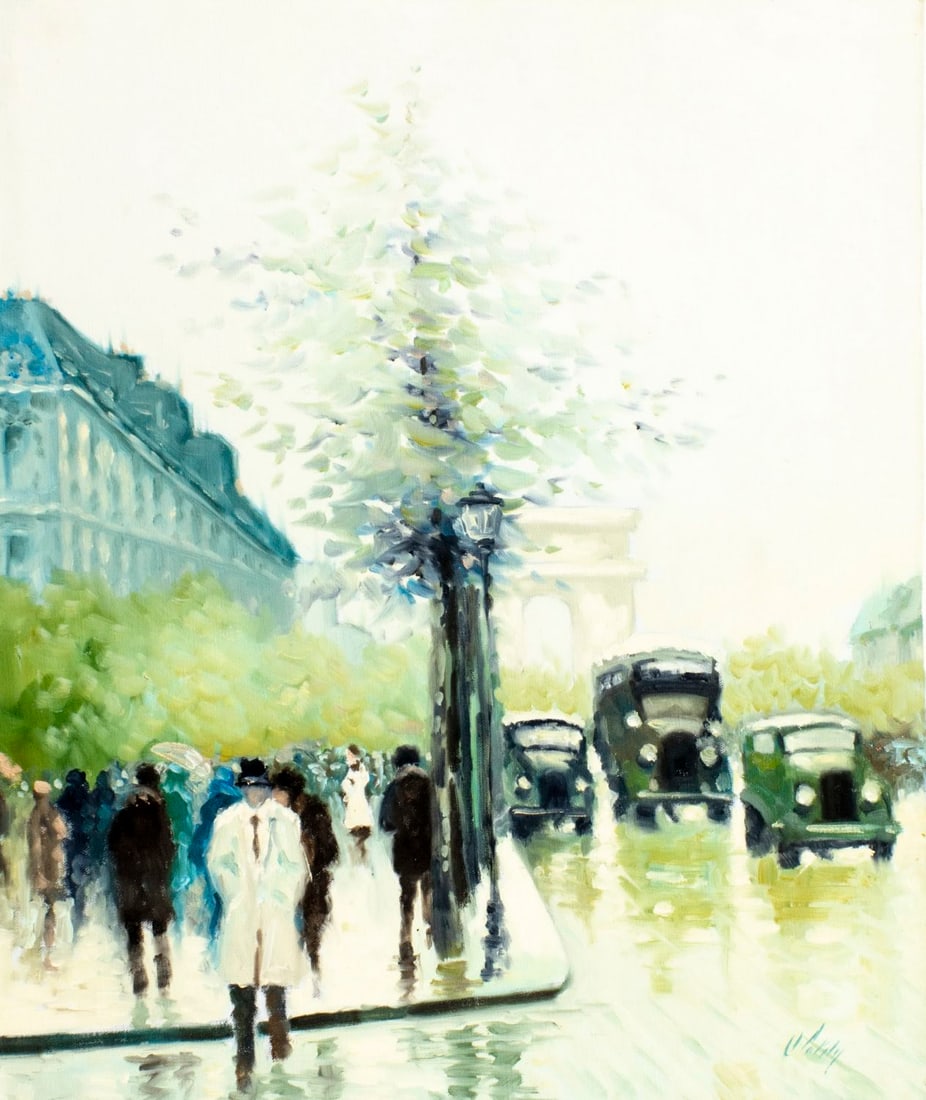 Antonio Soldy (Argentina,Canada,1942-?) oil painting: ARTIST: Antonio Soldy (Argentinian, Canadian, 1942 - ???) TITLE: Cityscape MEDIUM: oil on canvas CONDITION: Unstretched (In-House stretching available). Overall good. No v