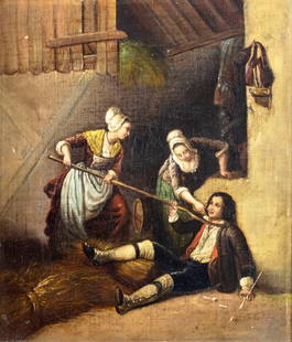 Antique early 20C European oil painting: ARTIST: - (Europe, early 20 century) TITLE: Captured MEDIUM: oil on canvas CONDITION: Few minor paint losses. Very minor craquelure. No visible inpaint under UV light.