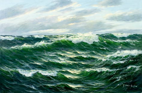Gerhard Lukas Larsen (German,1911-1965) oil painting: ARTIST: Gerhard Lukas Larsen (Germany, 1911 - 1965) TITLE: Seascape MEDIUM: oil on canvas CONDITION: Unstretched (In-House stretching available). Some scratches/paint loss