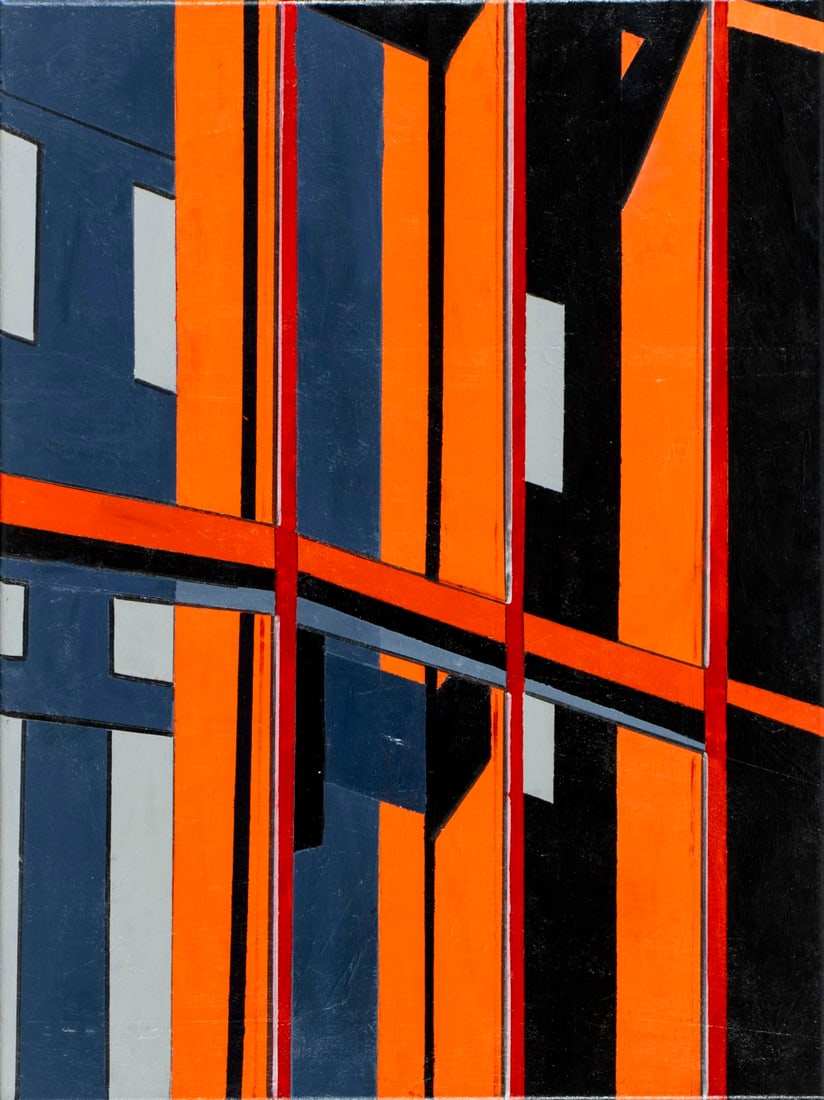 Martin Graifer (NJ,20/21C) acrylic painting: ARTIST: Martin Graifer (New Jersey, 20/21 centuries) TITLE: Abstract Composition MEDIUM: acrylic on canvas CONDITION: Very good. No visible inpaint under UV light. Wear to f