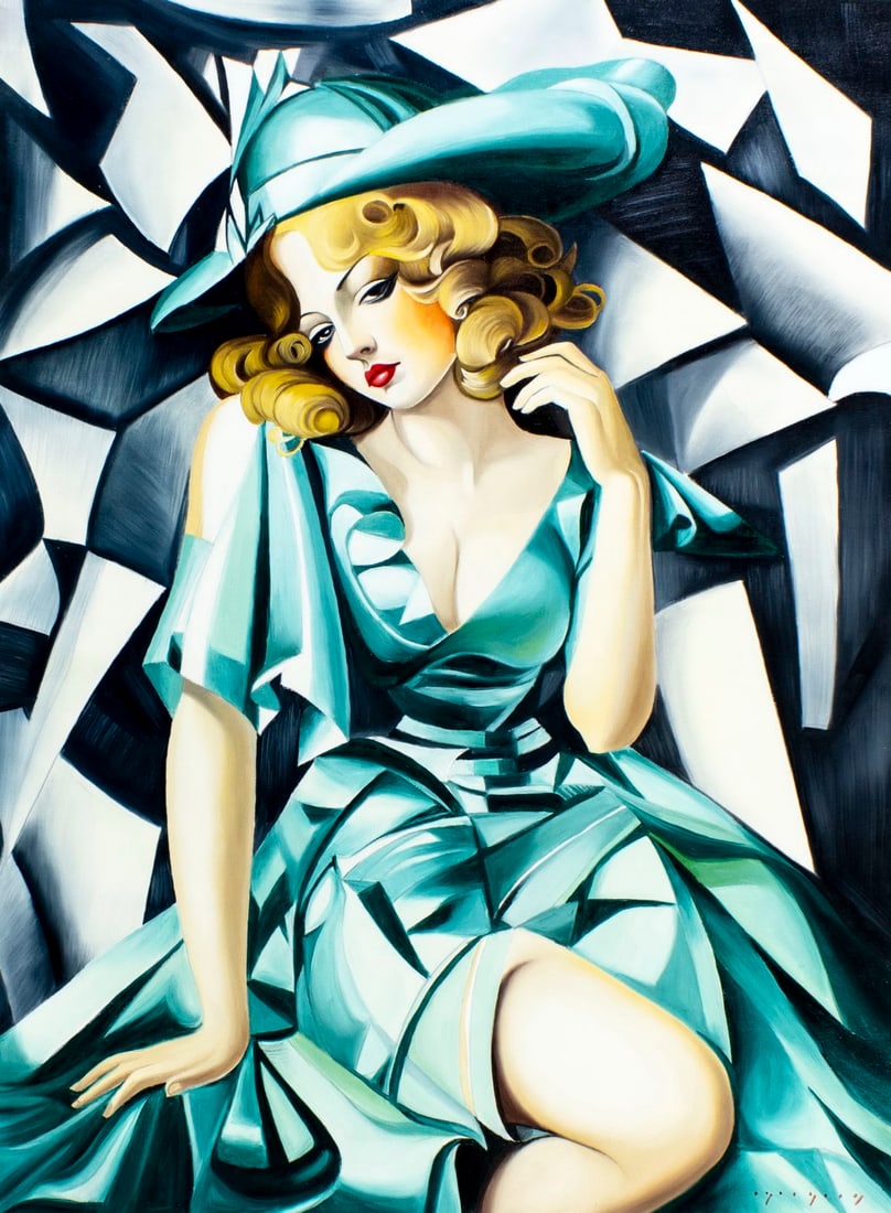 Igor Grey (Ukraine,b 1975) oil painting: ARTIST: Igor Grey (Ukrainian, born 1975) TITLE: Homage to Tamara de Lempicka (titled on verso) MEDIUM: oil on canvas CONDITION: Unstretched (In-House stretching available).