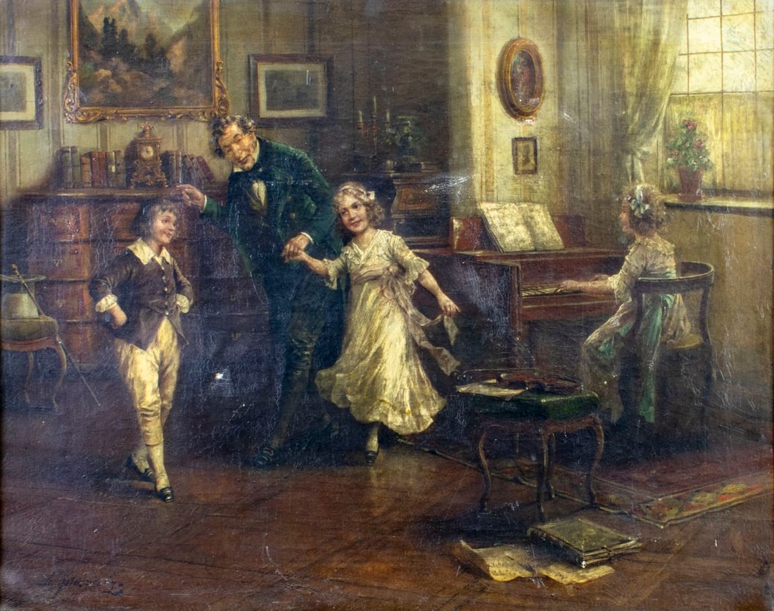 Antique 19C German oil painting signed (1 of 12)