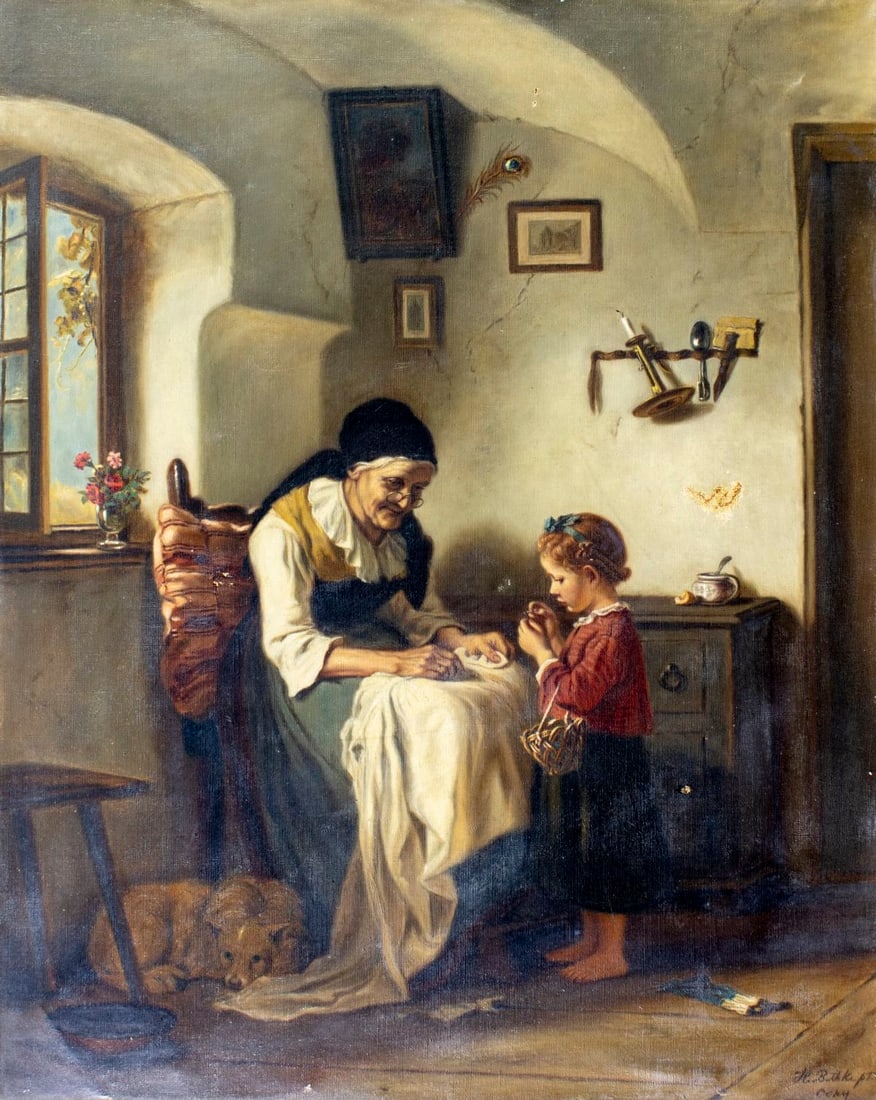 Antique 19C American oil painting signed (1 of 12)