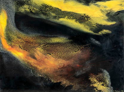 Evelyn Metzger (NY,Brazil,1911-2007) oil painting: ARTIST: Evelyn Borchard Metzger (New York, Brazilian, 1911 - 2007) TITLE: Abstract Composition YEAR: 1959 MEDIUM: oil on board CONDITION: One scratch/p