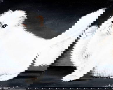 Lyudmila Litvinova (Russia,b 1991) acrylic painting: ARTIST: Lyudmila Litvinova (Russian, born 1991) TITLE: Persian Cat (titled on verso) MEDIUM: acrylic on canvas CONDITION: Unstretched (In-House stretching available). Very g