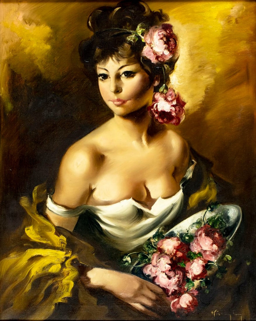 Vintage 20C European oil painting signed (1 of 12)