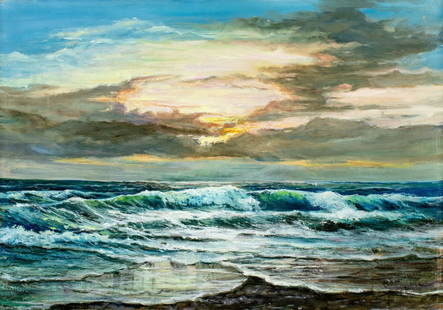 Viktor Ilyushkin (Russia,b 1946) oil painting: ARTIST: Viktor Nikolayevich Ilyushkin (Russian, born 1946) TITLE: Seascape - Red Sunset (titled on verso) YEAR: 2021 MEDIUM: oil on canvas CONDITION: Uns