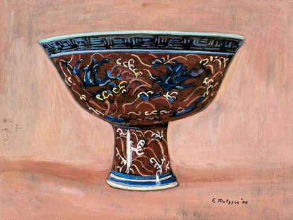 Evelyn Metzger (NY,Brazil,1911-2007) oil painting: ARTIST: Evelyn Borchard Metzger (New York, Brazilian, 1911 - 2007) TITLE: Ming (titled on verso) YEAR: 2000 MEDIUM: oil on board CONDITION: Few small s