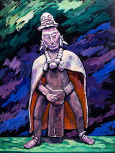 Evelyn Metzger (NY,Brazil,1911-2007) oil painting: ARTIST: Evelyn Borchard Metzger (New York, Brazilian, 1911 - 2007) TITLE: Mex Terra Cotta, Mexico (titled on verso) YEAR: 1994 MEDIUM: oil on board CONDITION: