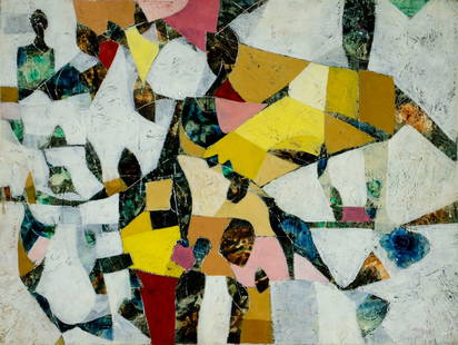 Ronex Ahimbisibwe (Uganda,b 1977) acrylic painting: ARTIST: Ronex Ahimbisibwe (Uganda, born 1977) TITLE: Abstract Composition YEAR: 2010 MEDIUM: acrylic on canvas CONDITION: Missing a few flakes of paint. Very minor craquelure. No visible inpaint